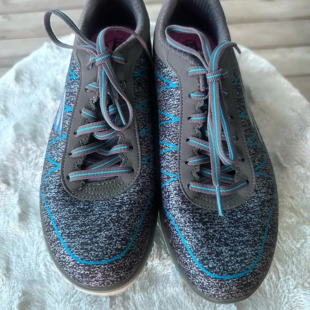 Skechers Gray & Teal Knit Lace-Up Sneakers